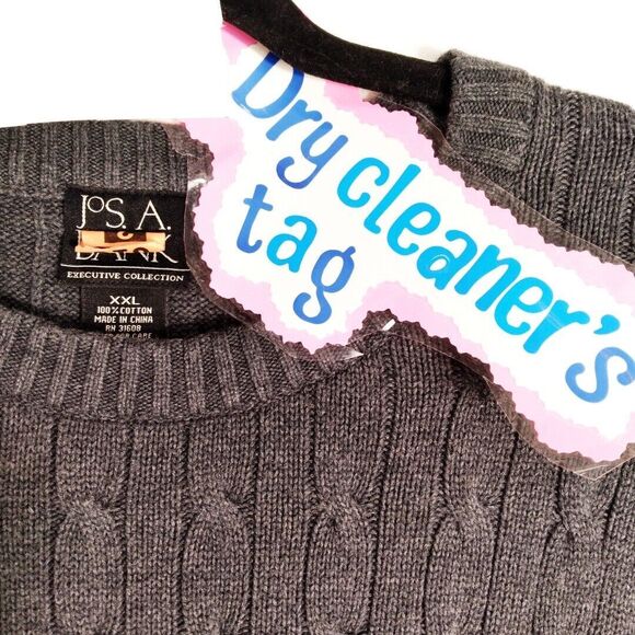 Jos A Bank Executive Collection Gray Crew Neck Long Sleeve Cable Knit Sweater 2X - Picture 5 of 10